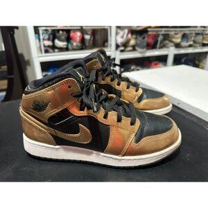 Nike Air Jordan 1 Mid Metallic Gold Black Kids Size 6.5Y/W8 - DR6967-071